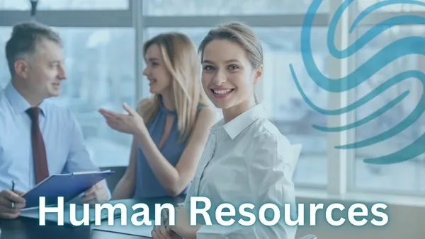  A male and female colleague sit across the table from a female candidate who is interviewing for a job in an office setting with the Specialized Recruiting Group Logo and the words Human Resources written over the top of the image